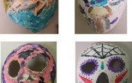 We made paper mache masks.  We made our own paste out of flour and water.  After the paper mache dried we painted the masks.